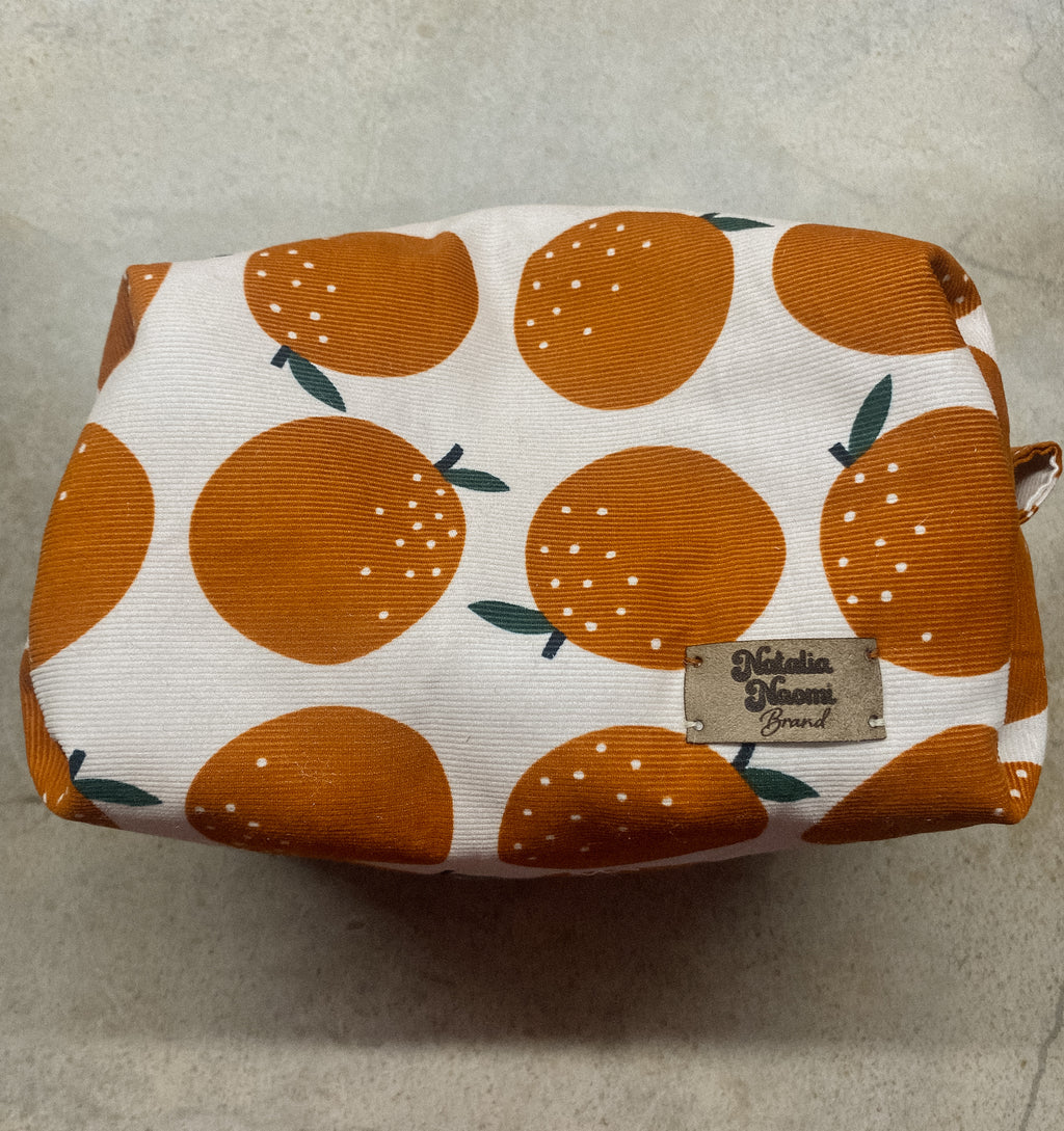 Orange Corduroy Puffer Makeup Bag
