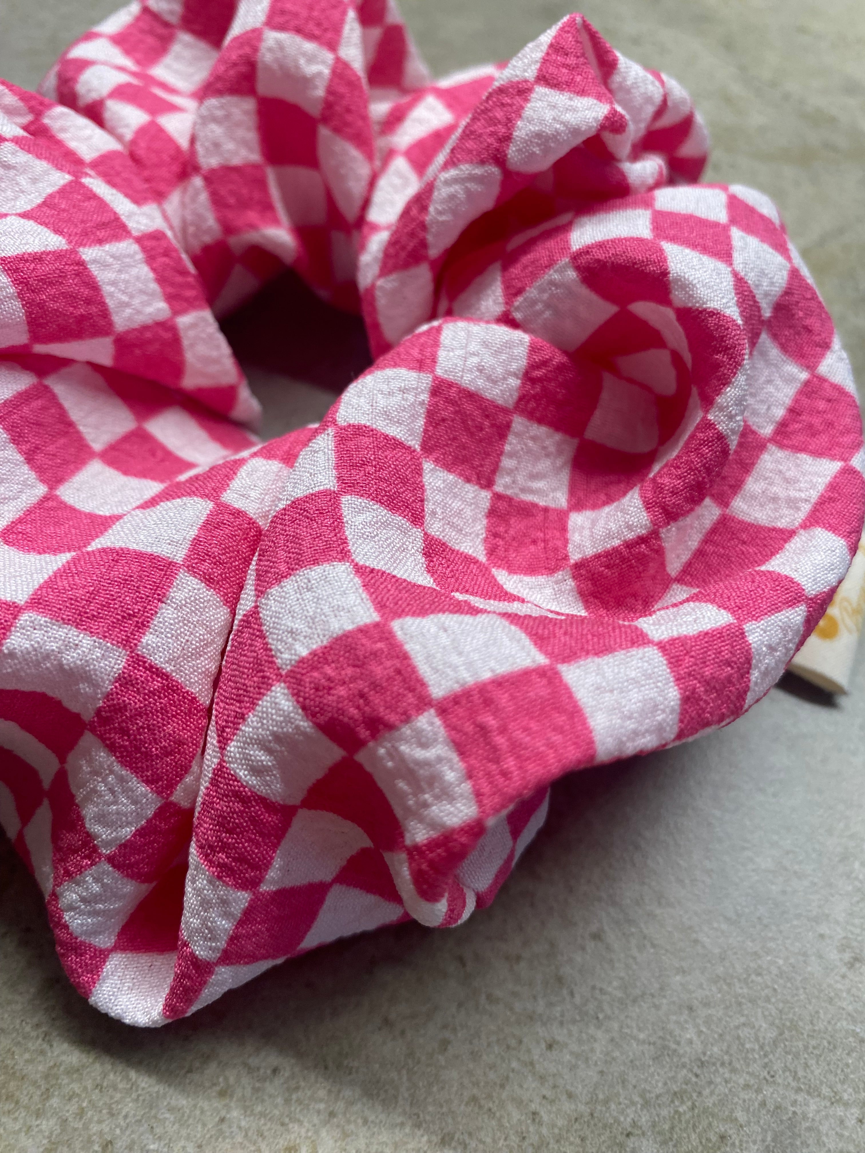 Hot Pink Checkered Scrunchie