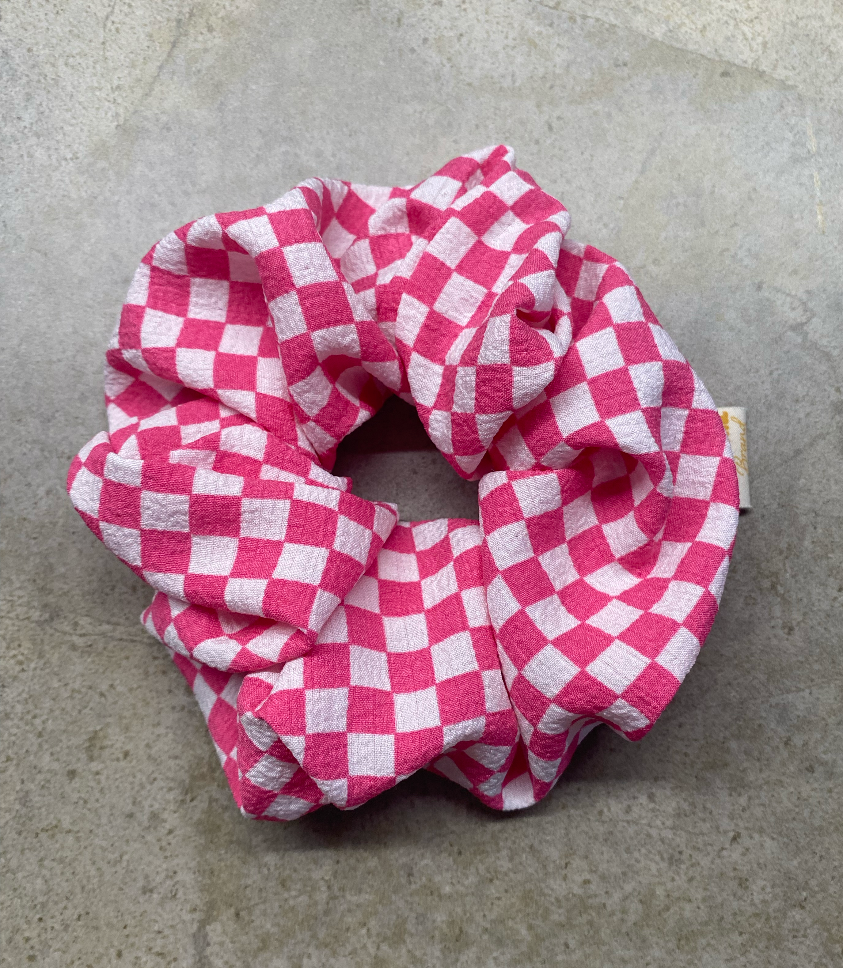 Hot Pink Checkered Scrunchie