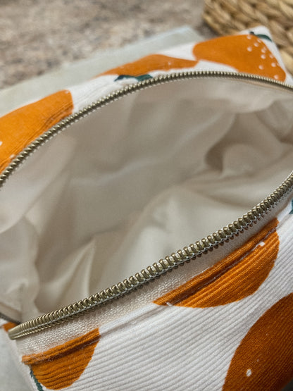 Orange Corduroy Puffer Makeup Bag