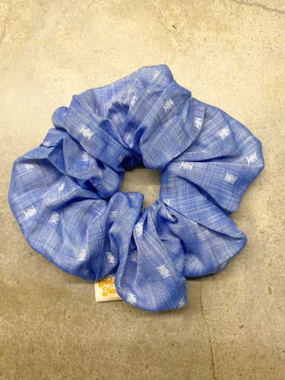 Blue Embroidered Scrunchie