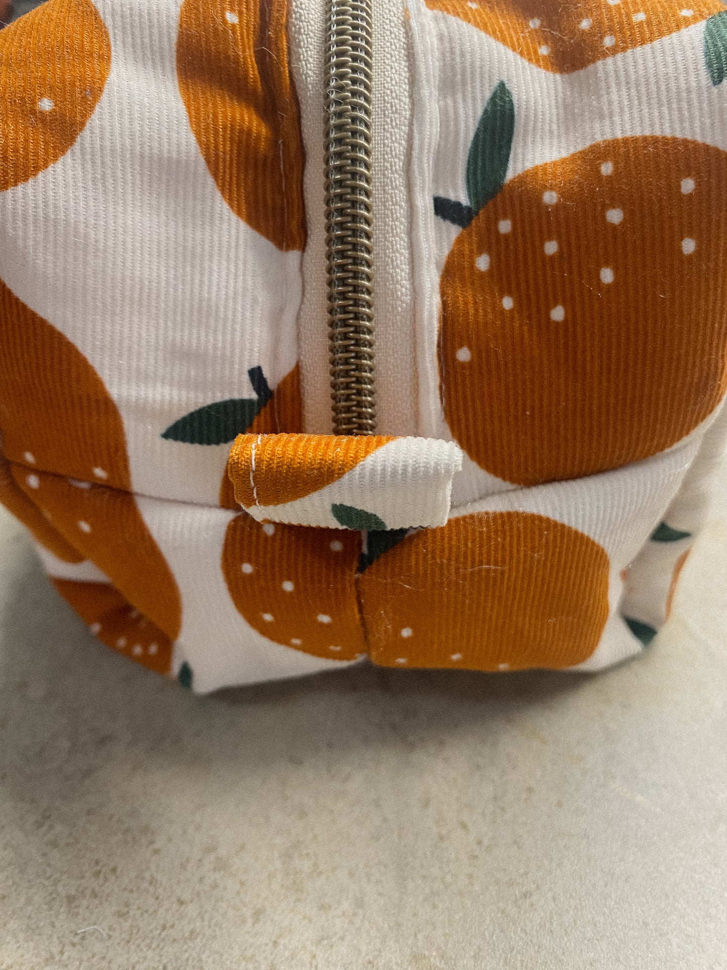 Orange Corduroy Puffer Makeup Bag