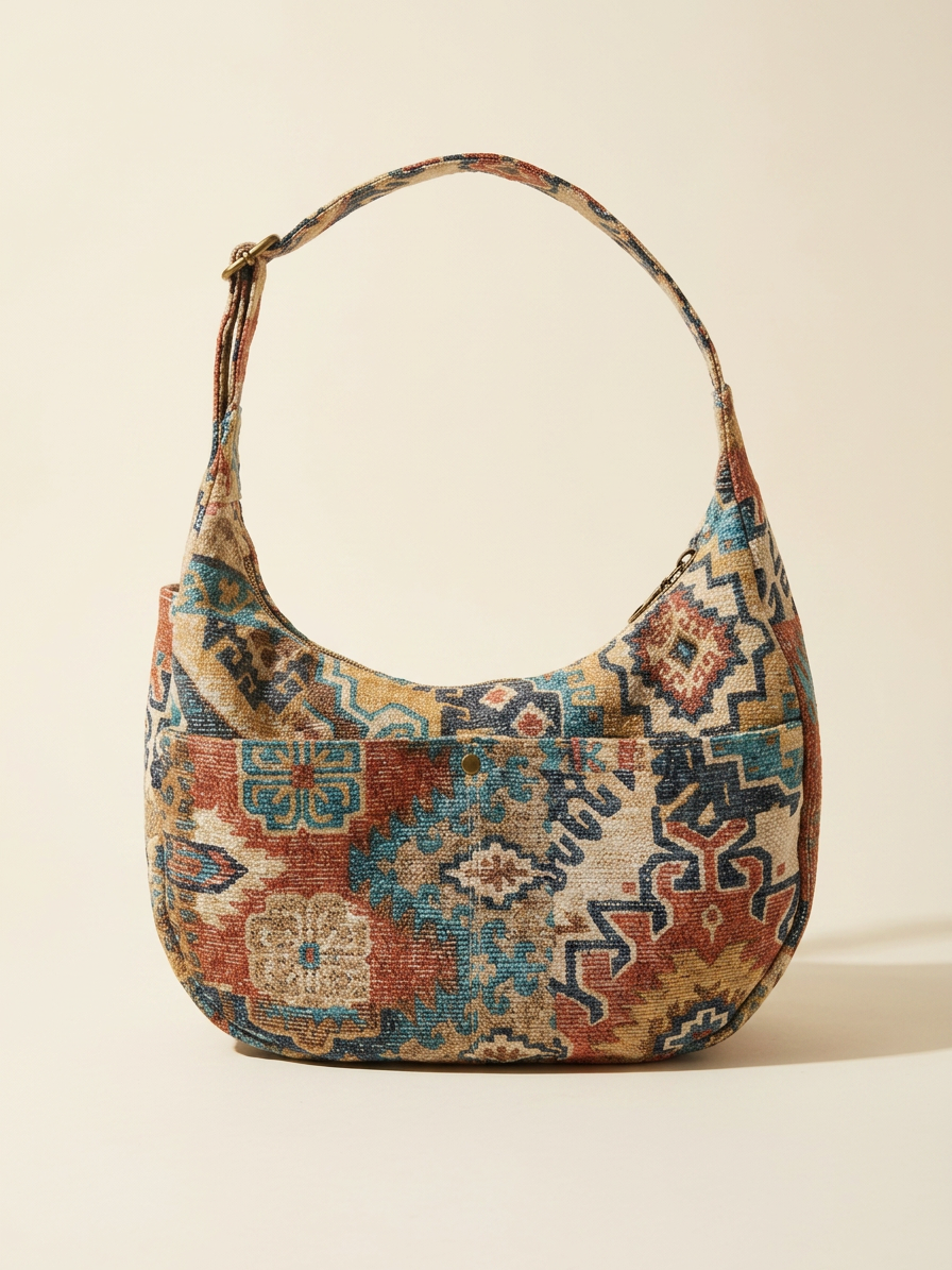 Patterned handbag on a beige background