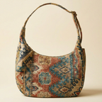 Patterned handbag on a beige background