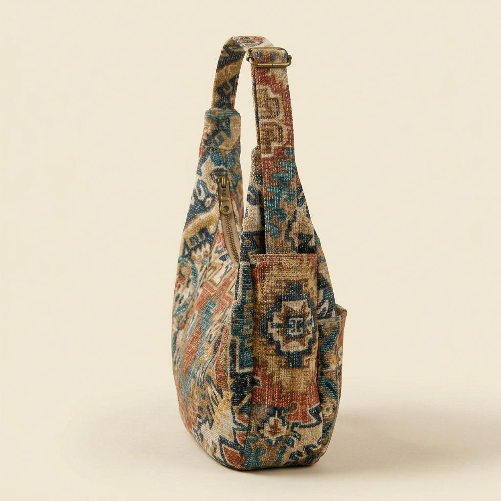 Patterned screscntbag on a beige background