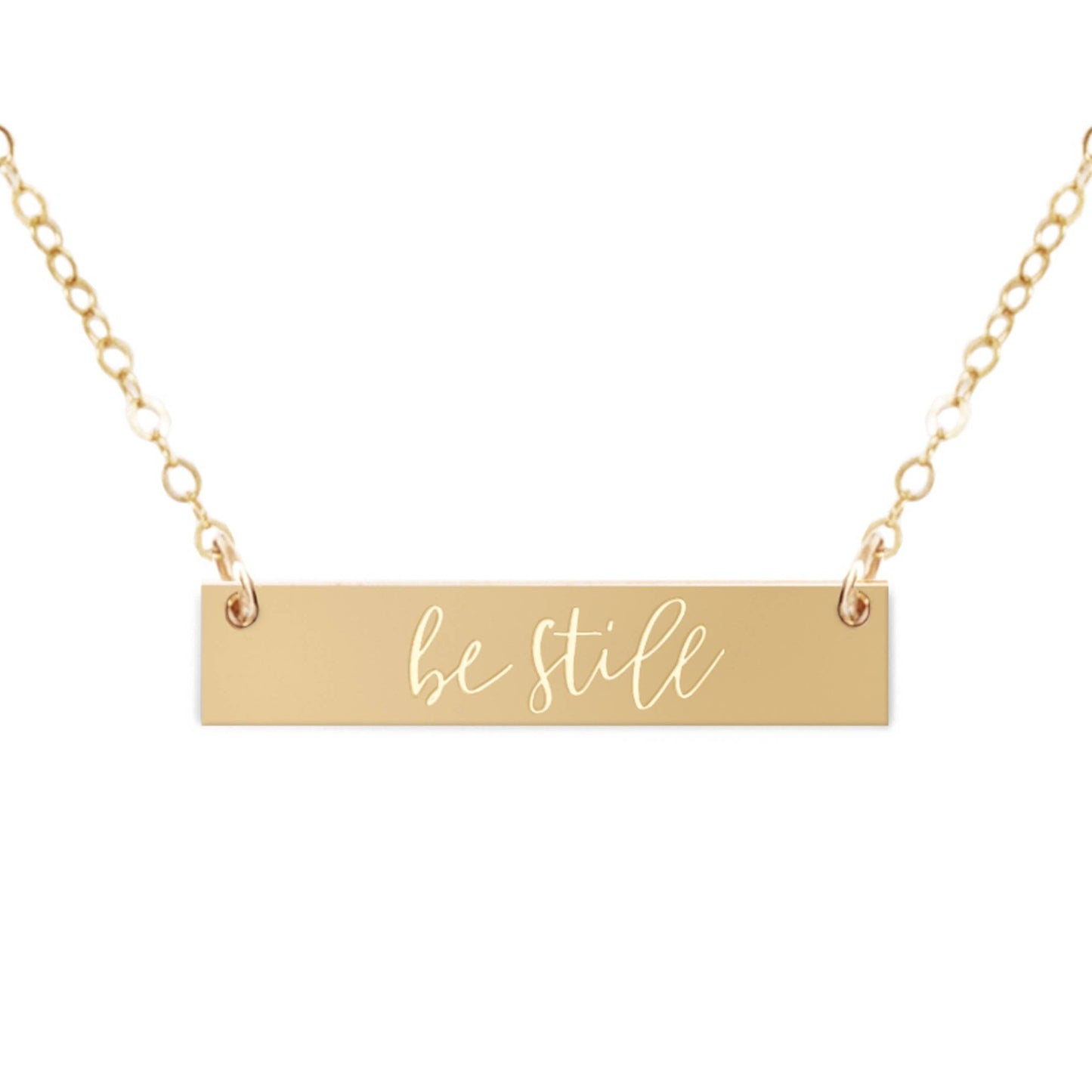 Be Still Scripture Bible Gold Filled Bar Necklace - Natalia Naomi Brand