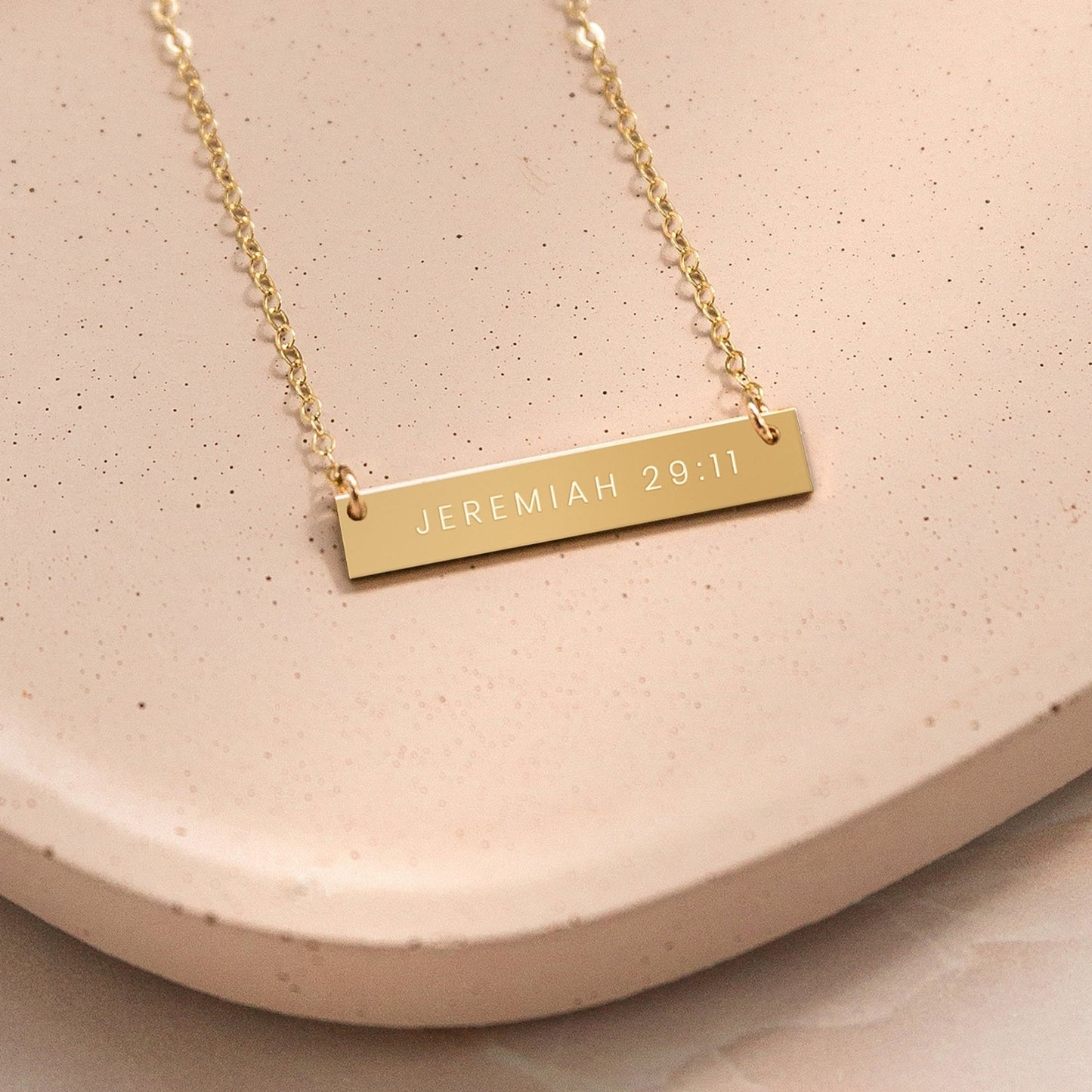 Jeremiah 29:11 Scripture Bible Gold Filled Bar Necklace - Natalia Naomi Brand