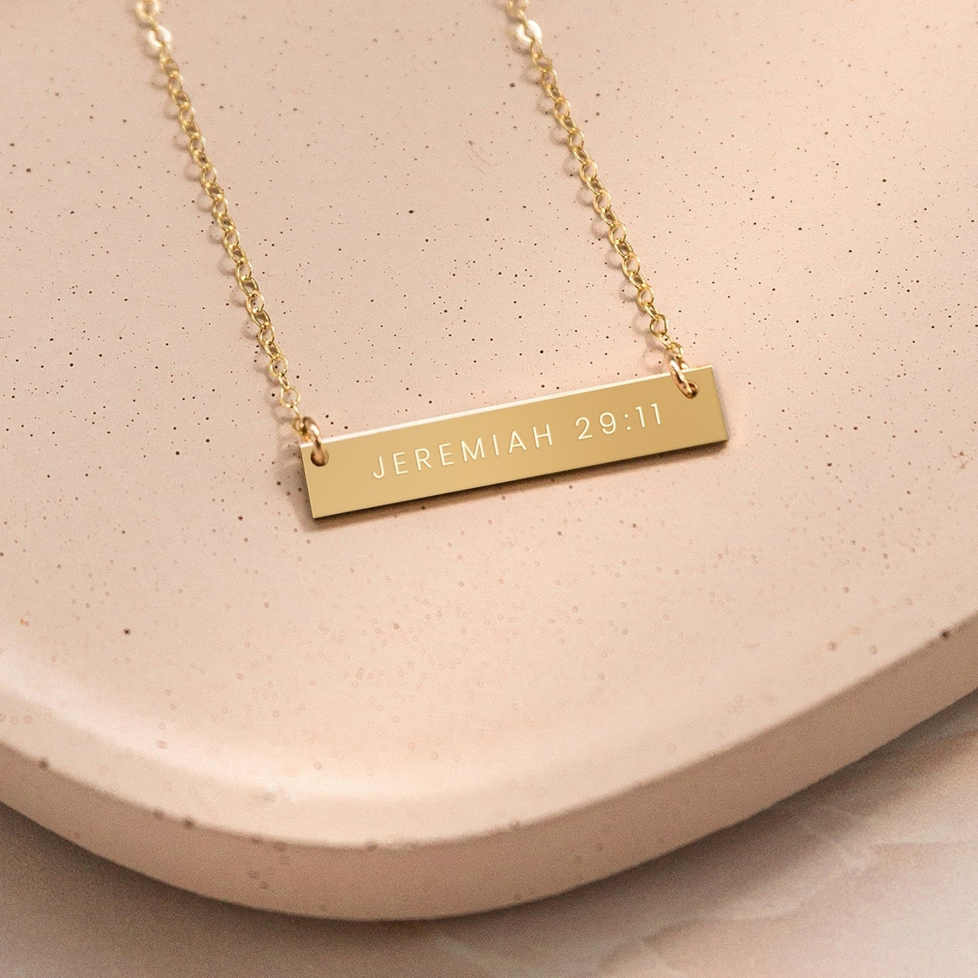 Jeremiah 29:11 Scripture Bible Gold Filled Bar Necklace - Natalia Naomi Brand