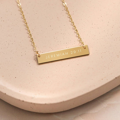 Jeremiah 29:11 Scripture Bible Gold Filled Bar Necklace - Natalia Naomi Brand