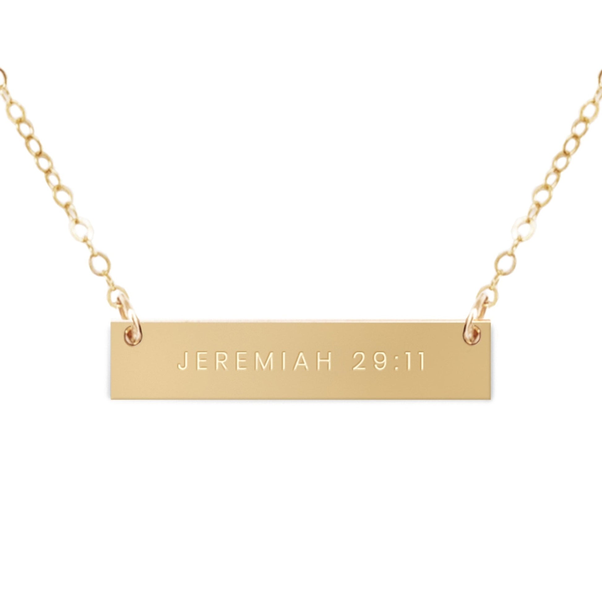 Jeremiah 29:11 Scripture Bible Gold Filled Bar Necklace - Natalia Naomi Brand