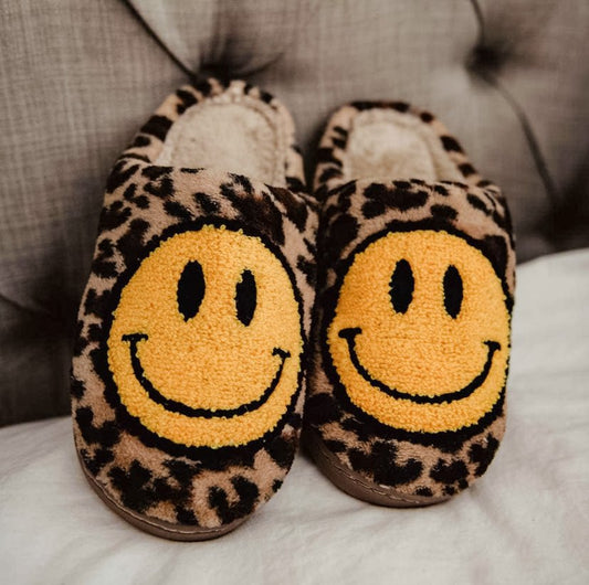 Leopard Smiley Face Slippers - Natalia Naomi Brand