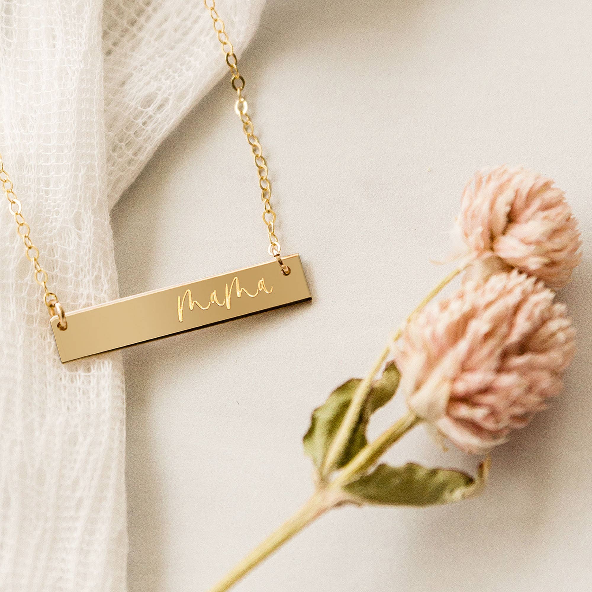 Mama Gold Filled Engraved Bar Necklace - Natalia Naomi Brand