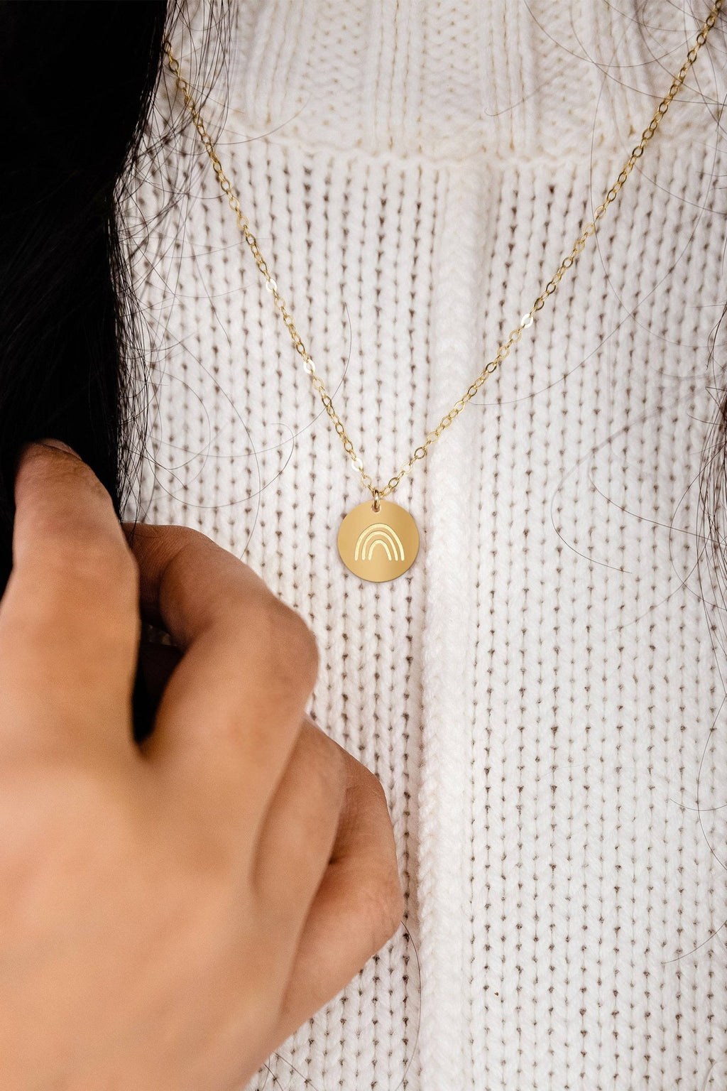 Rainbow Disc Gold Filled Engraved Disc Necklace - Natalia Naomi Brand
