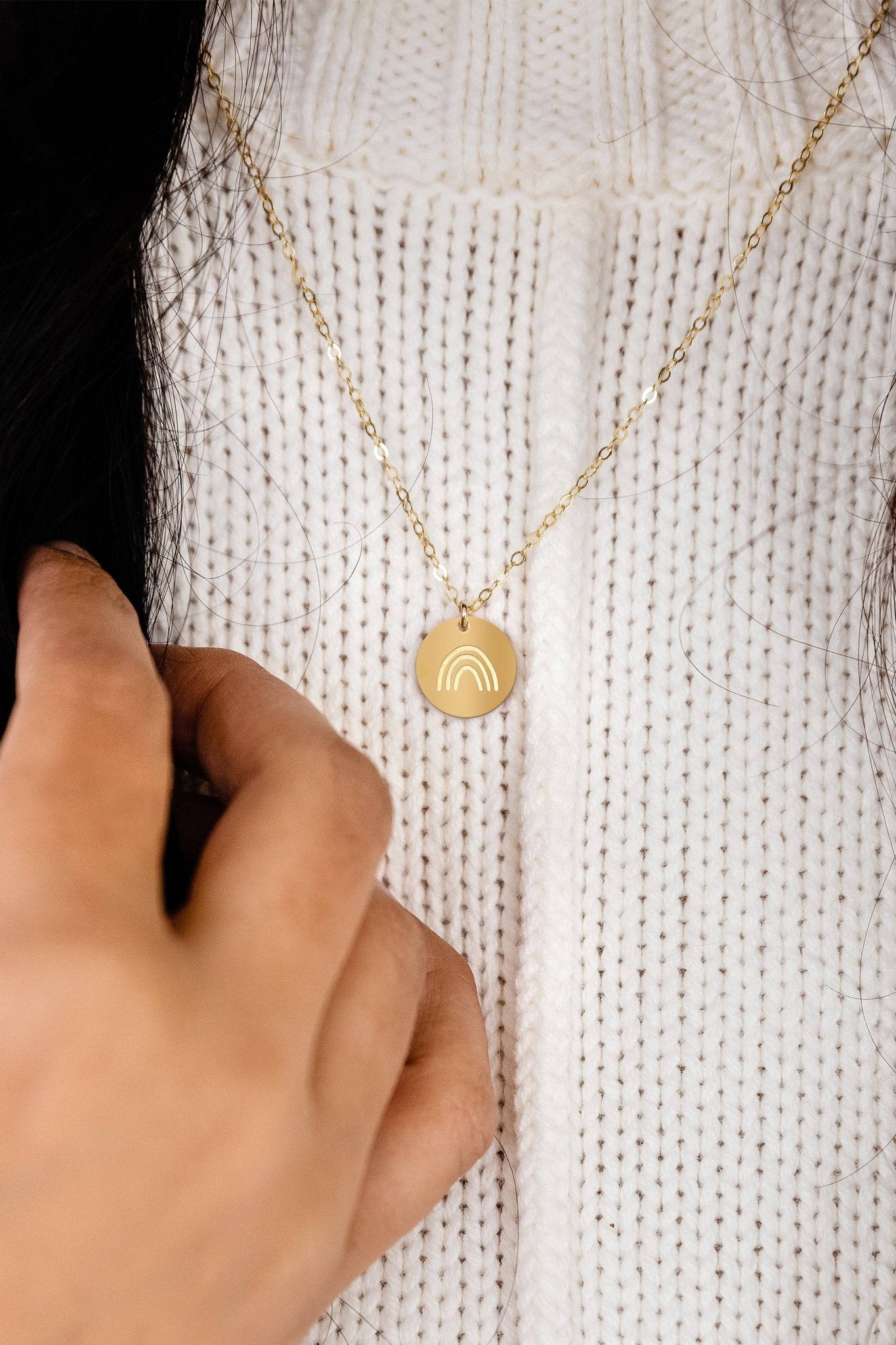 Rainbow Disc Gold Filled Engraved Disc Necklace - Natalia Naomi Brand