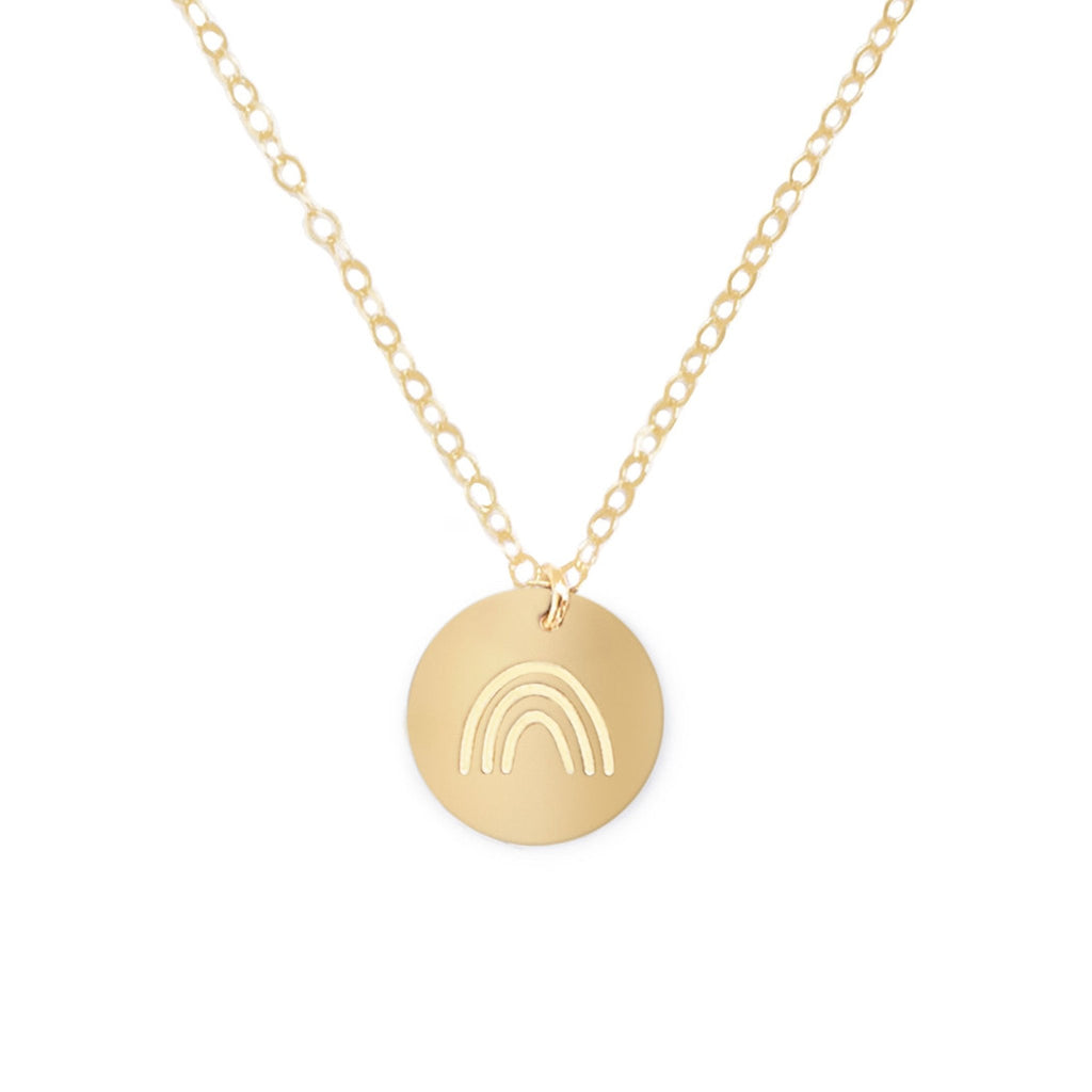 Rainbow Disc Gold Filled Engraved Disc Necklace - Natalia Naomi Brand