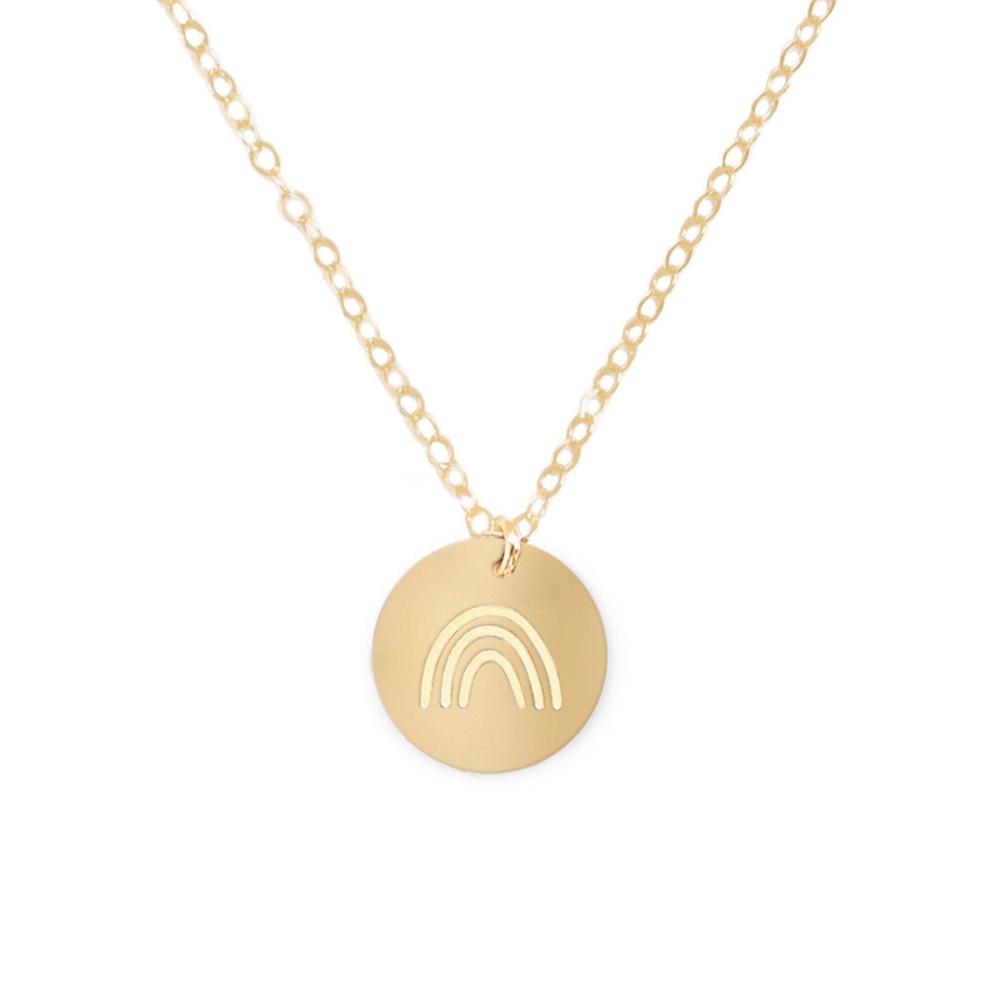 Rainbow Disc Gold Filled Engraved Disc Necklace - Natalia Naomi Brand