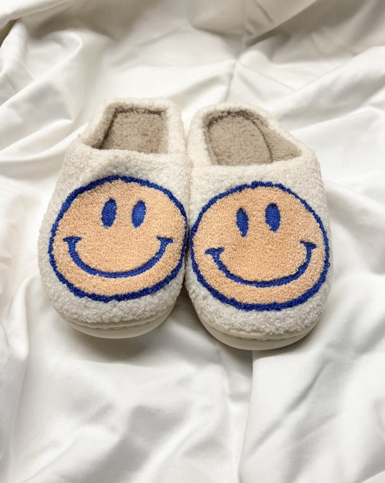 happy slippers vintage white smile